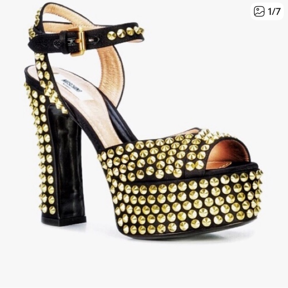 Moschino Black and Gold Studded Platform Sandals